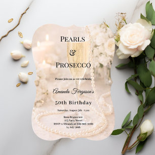 Perlen Prosecco Champagner eleganter Geburtstag Einladung