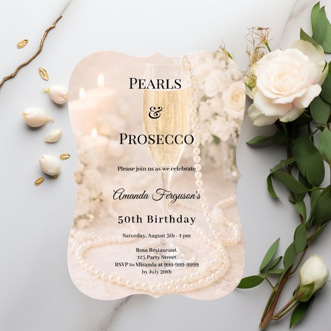 Perlen Prosecco Champagner eleganter Geburtstag  Einladung (Von Creator hochgeladen)