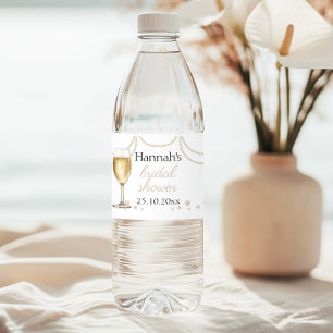 Perlen Prosecco elegante Brautparty Dankeschön Wasserflaschenetikett