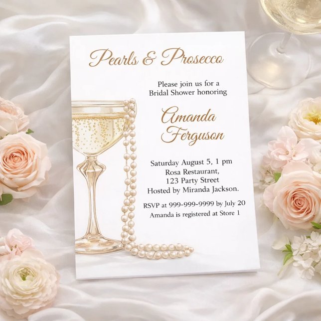 Perlen Prosecco elegante Brautparty Einladung (Von Creator hochgeladen)