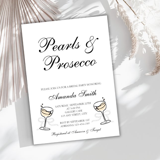 Perlen & Prosecco Elegantes Brautparty Einladung (Pearls & Prosecco Elegant Bridal Party Invitation)