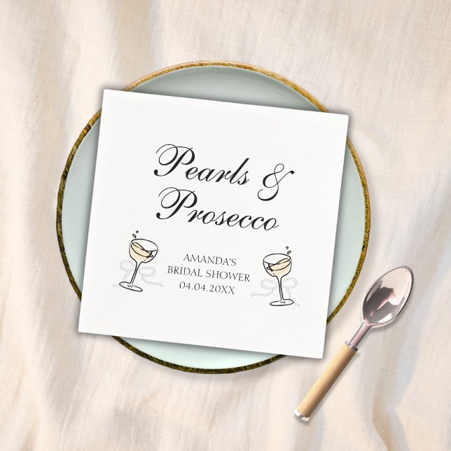 Perlen & Prosecco Elegantes Brautparty Serviette (Pearls & Prosecco Elegant Bridal Shower Napkins)