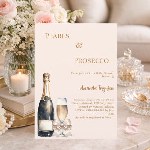 Perlen Prosecco elfenbein roséfarbener Bogen Braut Einladung