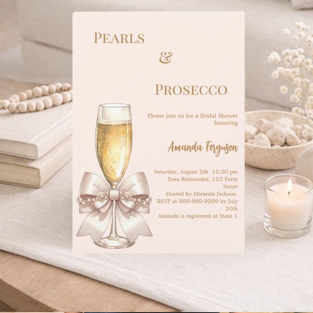 Perlen Prosecco elfenbein roséfarbener Bogen Braut Einladung (Von Creator hochgeladen)