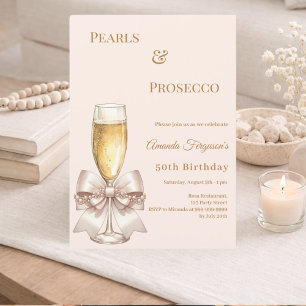 Perlen Prosecco elfenbeinrosa Schleife elegante Ge Einladung