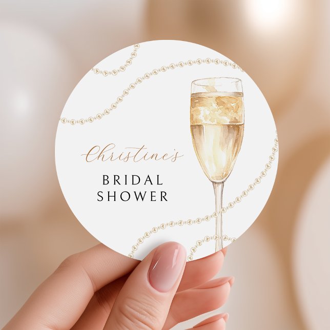 Perlen & Prosecco Gold Brautparty-Aufkleber Runder Aufkleber (Von Creator hochgeladen)