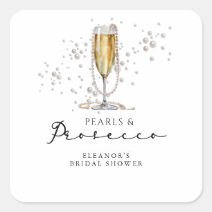 Perlen & Prosecco Junggesellinnenabschied Quadratischer Aufkleber