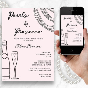 Perlen & Prosecco Moderner rosa Bridal Brunch Einladung
