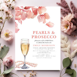 Perlen & Prosecco Modernes rosa Brautparty Einladung