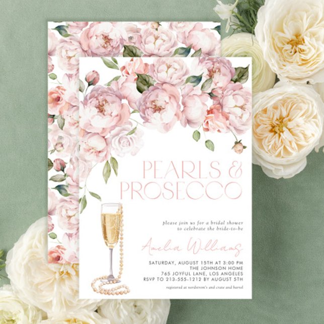 Perlen & Prosecco Modernes rosa Brautparty Einladung (Get ready for a gorgeous bridal shower with this easy to personalize invitation that sets the tone)