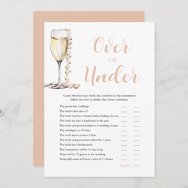 Perlen & Prosecco-Over oder unter Brautparty Einladung (Vorne/Hinten)