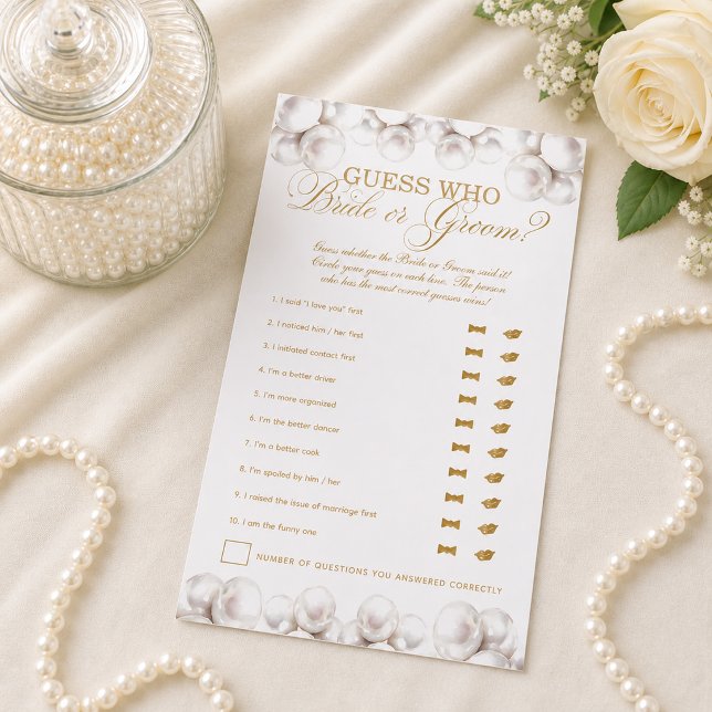 Perlen & Prosecco - Rate mal, Hochzeitsdusche-Spie Flyer (Pearls & Prosecco Guess Who Bridal Shower Game Flyer)