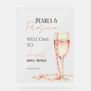 Perlen & Prosecco Rosa Brautparty Willkommen Acrylschild