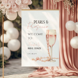 Perlen & Prosecco Rosa Brautparty Willkommen Poster