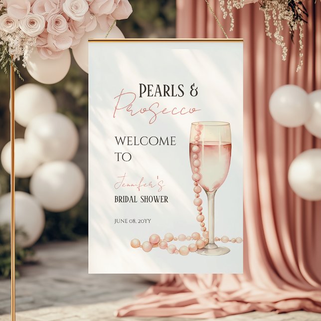 Perlen & Prosecco Rosa Brautparty Willkommen Poster (Von Creator hochgeladen)