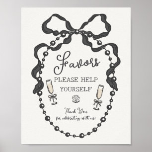 Perlen & Prosecco-Schwarze Coquette-Bowfavoriten Poster