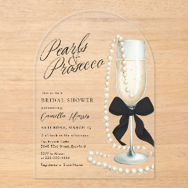 Perlen & Prosecco Schwarze Schleife Brautparty Acryleinladungen