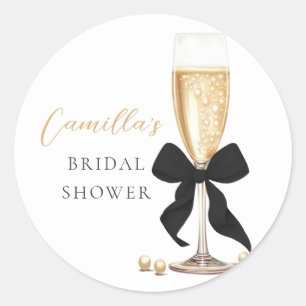 Perlen & Prosecco schwarze Schleife Junggesellinne Runder Aufkleber