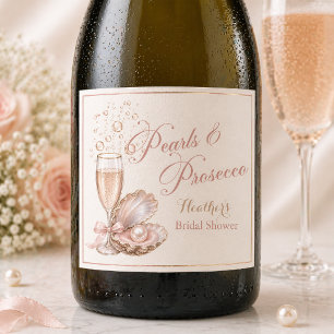 Perlen & Prosecco Weinflaschenetikett   Hochzeit