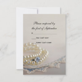 Perlen, Ring, Blue Vintag Lace Wedding RSVP Card Karte