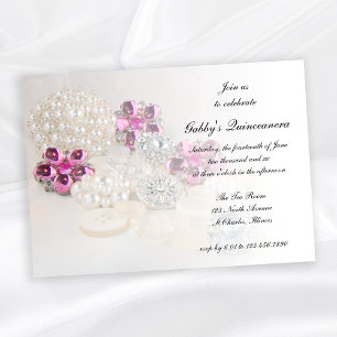 Perlen Rosa Diamant Knöpfe Quinceañera-Party Einladung