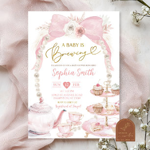 Perlen-Rosa-Schleifen-Teeparty-Baby-Party Einladung