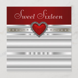 Perlen Ruby Red Herz Sweet Sixteen Geburtstag Einladung