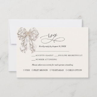 Perlen-Satin-Schleife Elegante Hochzeits-RSVP-Kart RSVP Karte