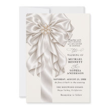 Perlen-Satin-Schleife Elegante Hochzeitseinladung