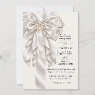 Perlen-Satin-Schleife Elegante Hochzeitseinladung Einladung