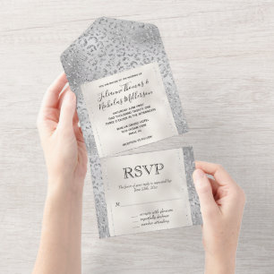 Perlen-Silber-Leoparden-Druck Glitter   All In One Einladung