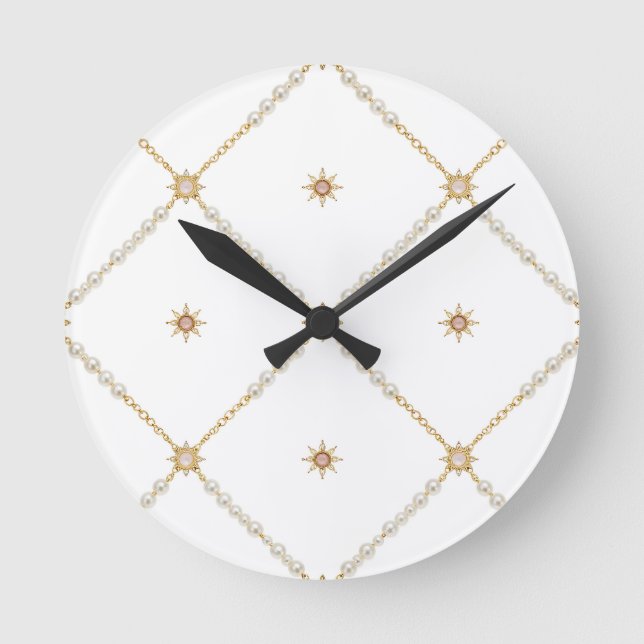 Perlen-Sonnenstrahl-Gitter-Schmuckmuster Runde Wanduhr (Vorderseite)