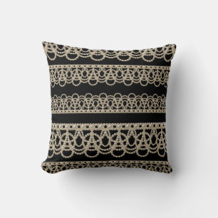 Perlen-Spitzenmuster Elegant Schwarz Kissen