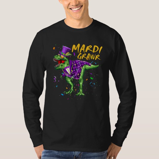 Perlen und Bling T Rex Dinosaur Mardi Gras Kostüm T-Shirt (Vorderseite)