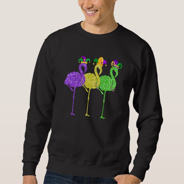 Perlen und Blings Vintag Flamingo Mardi Gras Sweatshirt (Vorderseite)