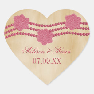 Perlen und Blume Hochzeitskleber Herz-Aufkleber