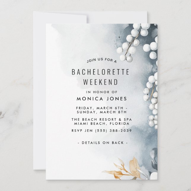 Perlen und blumengeschmücktes Bachelorette Wochene Einladung (Vorderseite)