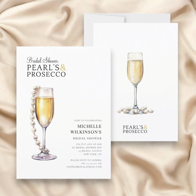 Perlen und Brautparty der Staatsanwaltschaft Einladung (modern minimal bridal shower invitation pearls and prosecco themed )