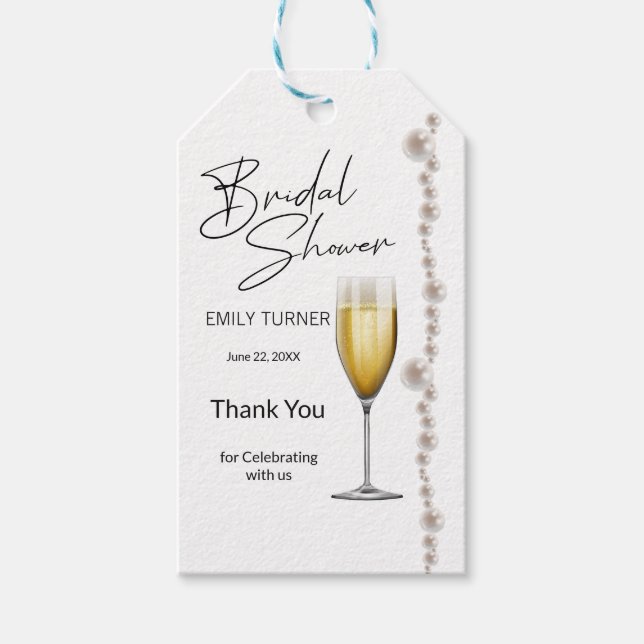 Perlen und Champagner-Brautparty Geschenkanhänger (Vorderseite)