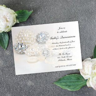 Perlen- und Diamantknöpfe Quinceañera-Party Einladung