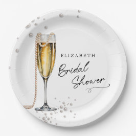 Perlen und Minimalistisches Brautparty Prosecco Pappteller