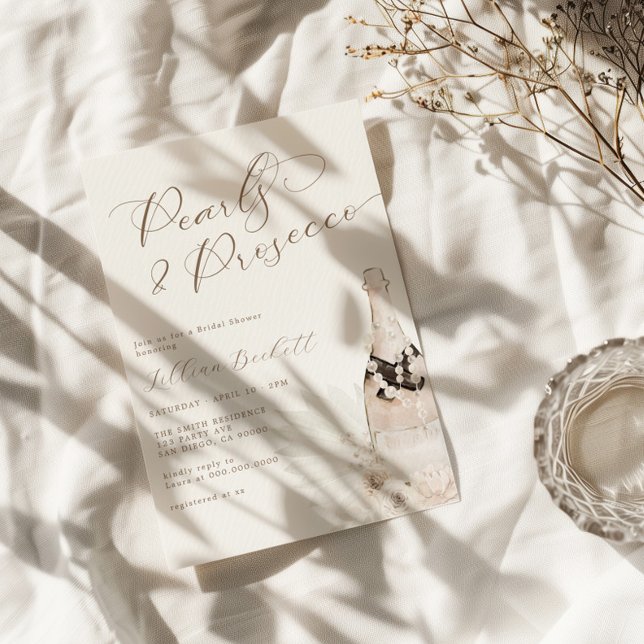 Perlen und neutrales Prosecco-Script-Brautparty Einladung (Von Creator hochgeladen)