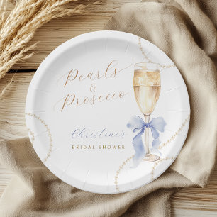 Perlen und Prosecco Blue Brautparty Paper Plate Pappteller
