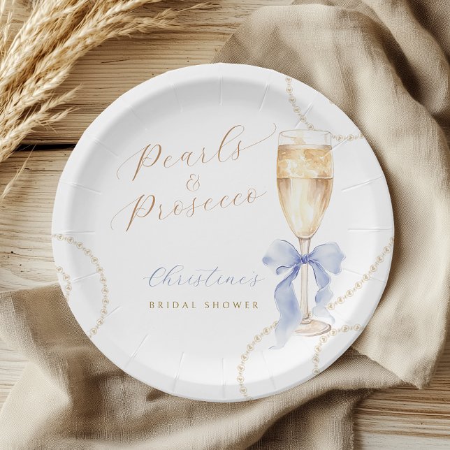 Perlen und Prosecco Blue Brautparty Paper Plate Pappteller (Von Creator hochgeladen)