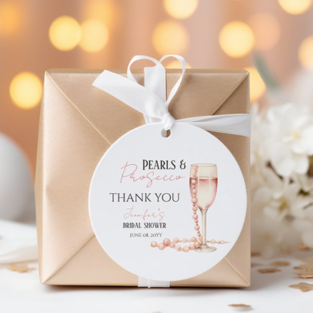 Perlen und Prosecco Blush Pink Brautparty Geschenk Geschenkanhänger (Von Creator hochgeladen)