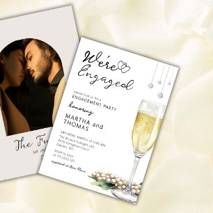 Perlen und Prosecco-Bogen-Foto-Verlobungsparty Einladung