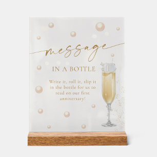 Perlen und Prosecco-Botschaft-in-einer-Flasche-Spi Acrylschild
