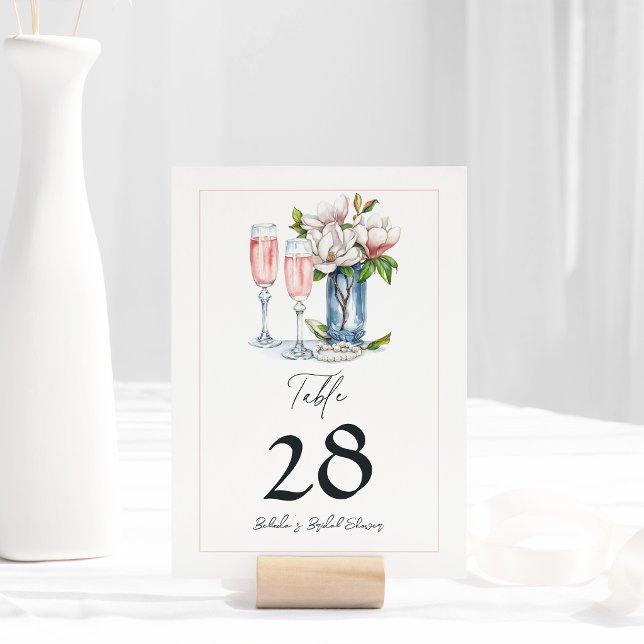 Perlen- und Prosecco-Brautabschied Tischnummer (Pearls and Prosecco Bridal Shower Table Number)