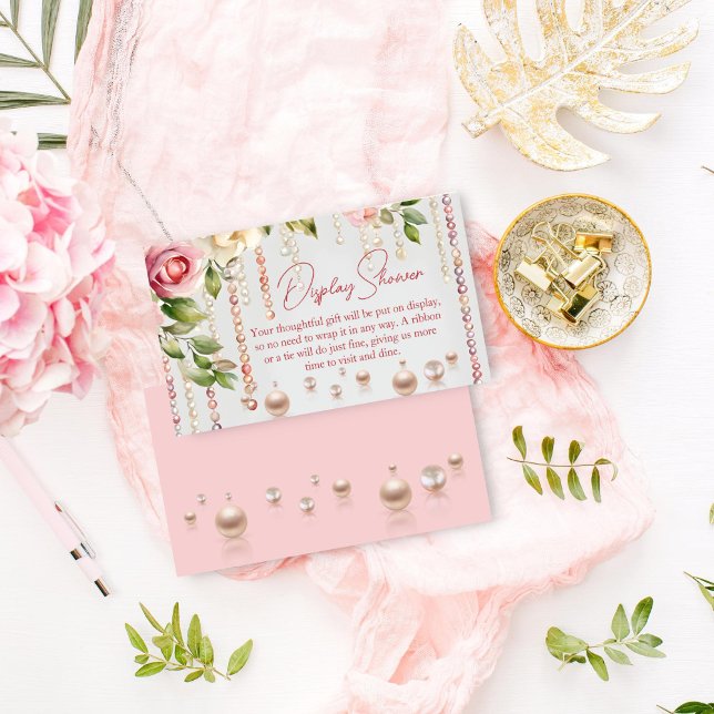 Perlen und Prosecco-Brautdusche Begleitkarte (Pearls and prosecco bridal display shower enclosure card blush pink roses and pearls themed)