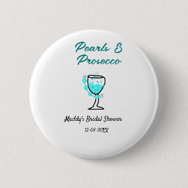 Perlen und Prosecco Brautdusche blau schwarz Name  Button